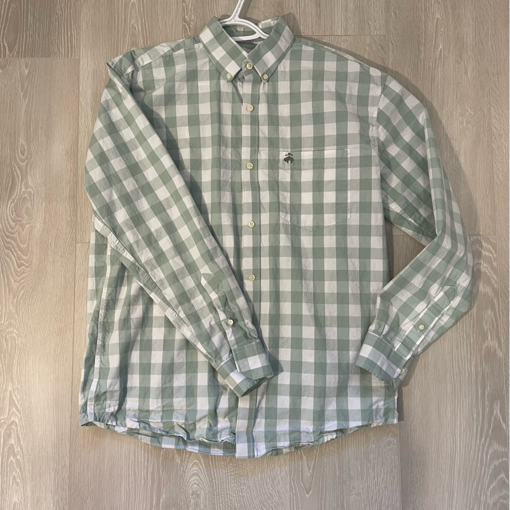Brooks Brothers Green and White Check Dress Shirt 2XL